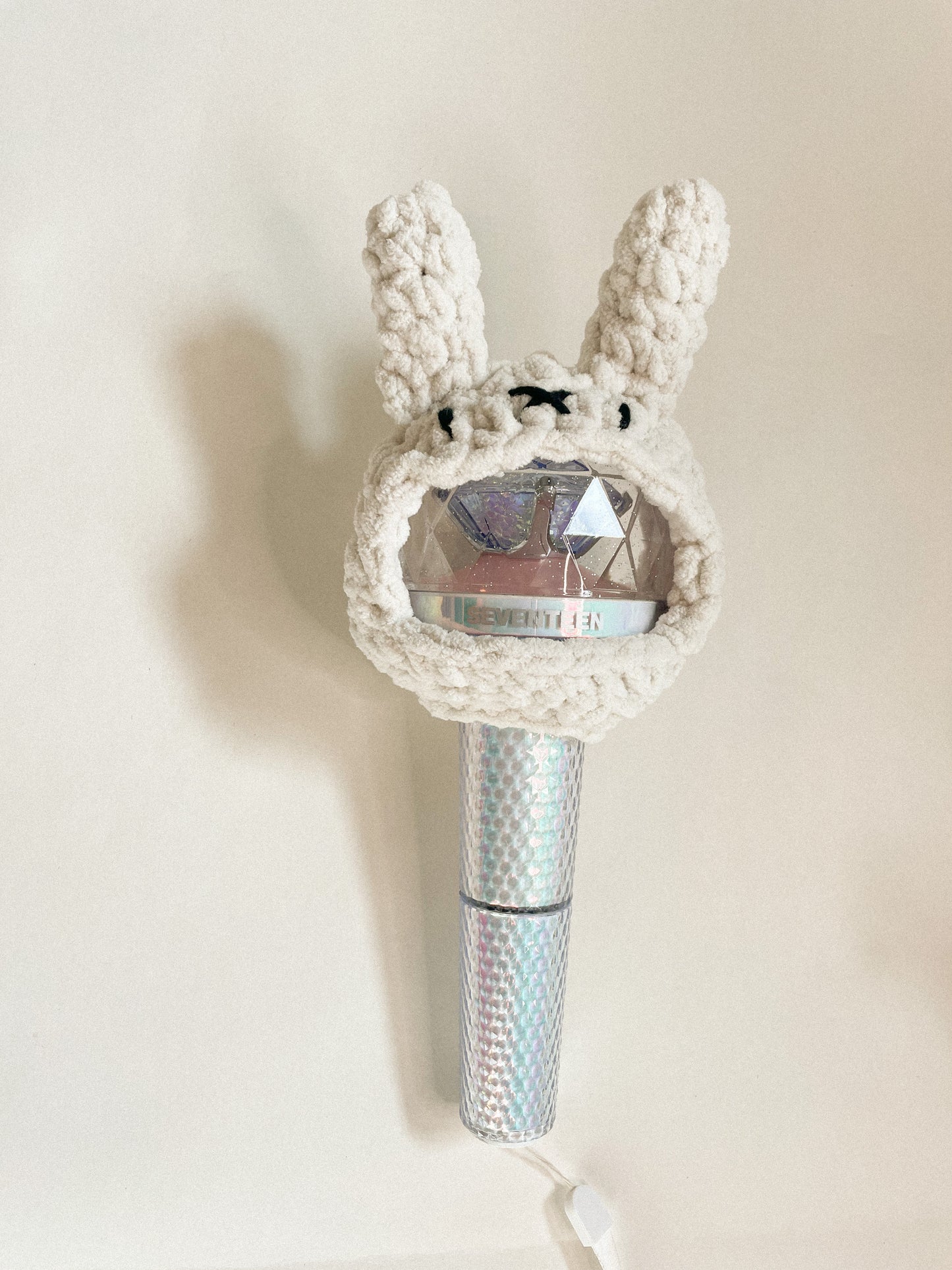 Crochet Miffy lightstick cover and pc holder